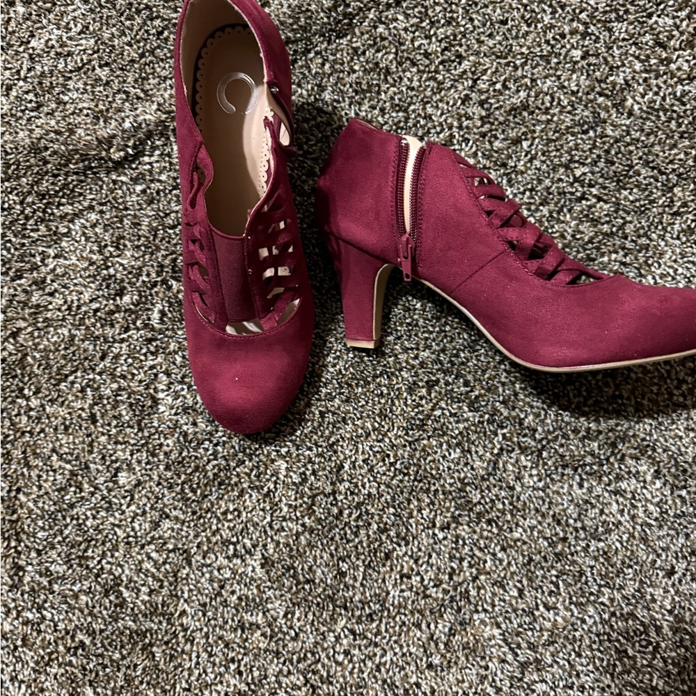 Burgundy Lace-Up Heeled Ankle Boots
